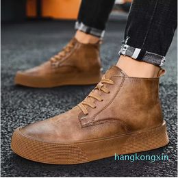 Retro Casual Men's Boots Fashion Leather And Velvet Thick Soled Outdoor Warm Comfortable Non-Slip Shoes