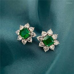Dangle Earrings Woman's 925 Sterling Created Green Emerald Earring Floral Design High Quality Accessory Fine Jewellery