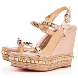 Luxury Ladies Wedges Sandals Pumps Pyraclou 110 mm Italy Classic Gladiator Ankle Strap Slingback Design Summer Evening Dress Gift Wedge Sandal High Heels Box EU 35-43