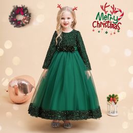 Girl's Dresses Christmas Princess Dress For Girls Children Costume Long Sleeve Sequin Wedding Evening Vestidos Kids Girl Birthday Party Dresses 230914