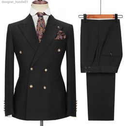 Men's Suits Blazers 2021 Tailored Made Black Wedding Tuxedos Mens Suits Double Breasted Groom Best Man Formal Business Blazer 2 pcs (Jacket+Pants) L230914