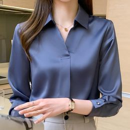 Women's Polos Long Sleeve Blouse Women Blusas Mujer De Moda 2023 Chiffon Shirt Turn Down Collar Office Tops Blusa E235