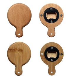 Creative Bamboo Wooden Openers With Handle Coaster Fridge Magnet Decoration Beer Bottle Openers