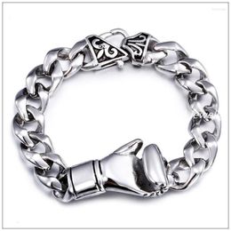 Charm Bracelets 8.66inch' 13mm Smooth Polished Silver Colour Stainless Steel Jewellery Curb Cuban Chain Men's Bracelet Bangle Boxing