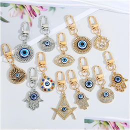 Rainbow Hand Keychain Key Ring For Friend Lovers Bling Heart Blue Eye Bag Car Box Accessories Drop Delivery