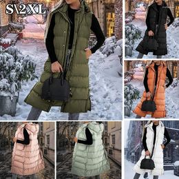 Women's Vests Womens Long Hoodie Vest Winter Sleeveless Coat Warm Down With Pockets Quilted Outdoor Jacket Zipped Single Breasted Top