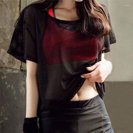 Women's T Shirts Sexy Mesh Yoga Shirt Short Sleeve T-Shirt Sport Top Blouse Cover Up Quick Dry Gym Clothes Running Fitness Tank Sportwear