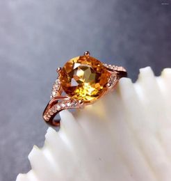 Cluster Rings Big Sale Attractive Women Ring Yellow Citrine Silver Jewelry 925 Sterling Round Shape Party Birthday Gift