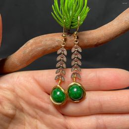 Dangle Earrings Green Jade Fashion Real Gemstones 925 Silver Natural Emerald Amulet Stone Amulets Gifts Beads Chinese Women Jewellery