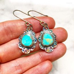 Dangle Earrings Vintage Filigree Drop Ethnic Bohemia BlueTurquoises Teardrop For Women Retro Charm Statement Jewellery