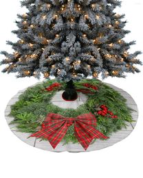 Christmas Decorations Pine Needle Wreath Wood Grain Tree Skirt Xmas For Home Supplies Round Skirts Base Cover