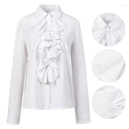 Women's Blouses Womens Gothic Victorian Blouse Steampunk Ruffle Vamp Renaissance Pirate Shirt Top OL Office Ladies Business White