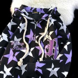 Mens Hoodies Sweatshirts Mens Hoodies Sweatshirts Hip Hop Purple Pointed Star Full Print Hoodie Zipper Cardigan Dark Goth Y2K Clothes Loose Oversized Sweatshirt Ha