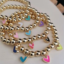 Bangle 5PCS Boho Colorful Heart Charms Beads Elastic Bracelets Enamel Pendant Bracelet Accessories Gift For Women Wholesale 230912