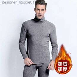 Men's Thermal Underwear Thermal underwear suits men heap fever cotton double side winter velvet thicken comfortable white long Johns warm turtleneck 220108 L230914