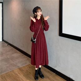 Casual Dresses Autumn Winter Retro Mid Length Long Sleeve Dress Vintage Aesthetic Clothing Prom 2023 Women's Office Big Size Korean Y2k