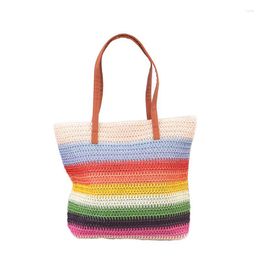 Duffel Bags Trendy Colorblock Straw Shoulder Bag All-Match Handbag Versatile Casual Storage For Travel Woven