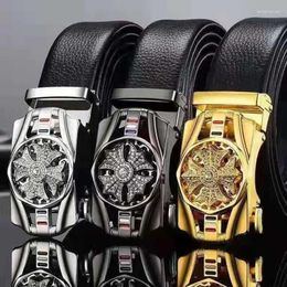 Belts Man Automatic Buckle Leather Belt For Men High Quality Business Golden Rhinestone Decoration Male Luxury