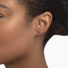 Stud Earrings S925 Sterling Silver Jewelry Pear Lab Ruby