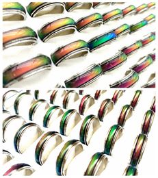 20pcs/lot 6mm 8mm wide Men Women Change Color Mood Ring Emotional Temperature Glazed Male Fashon Ring Silver Plate Alloy Retro Vintage Jewelry Wholesale Lot