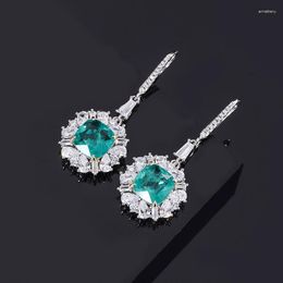 Dangle Earrings ZOCA Jewellery S925 Silver Selling Imitation Emerald Wood With Green Full Diamond Hanging Studs