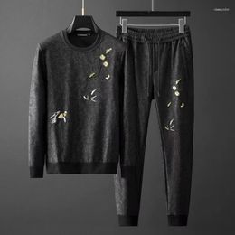 Men's Tracksuits Dark Pattern Jacquard Embroidery Sweater Cover Autumn Style Leisure Sports Two-piece Suit Men