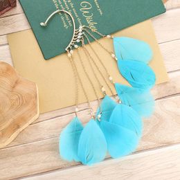 Dangle Earrings 1pcs Exaggerated Feather With Bohemian Long Tassel Charm Women's Without Ear Holes Girl Party Jewelry