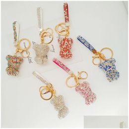 Fashion Diamond Bear Keychain Cartoon Doll Pendant Creative Gift High-End Female Bears Accessories Car Key Chain 11 Styles Drop Delivery