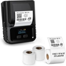 Phomemo Label Printer M120 Label Maker, Barcode Label Printer Portable Label Maker Machine With 3 Rolls 1.18''X0.78'' Thermal Label Paper