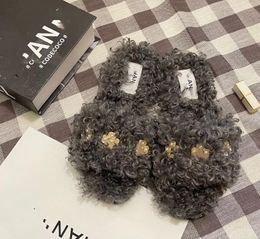 Simple One-Word Wool Sleeper Autumn and Winter New Fashion Series Home Wear Long Fluff Metal Women's Shoes