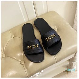 Casual Shoes Designer Womens Slippers Brand Print Metal Buckle Slide Luxury Flat Rubber Sandals Ladies Solid Letter All-match Slippe
