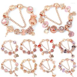 Strand Rose Gold Collection Jewellery Sweet Glass Diy Beads Original Bracelet Girl Bow Tie Flower Fashion Accessories Gift