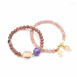 Strand Natural Brazil Strawberry Quartz Bracelets Women Fashion Red Crystal Clear Round Beads Lovers Bangles Jewellery