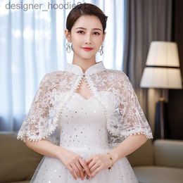 Women's Cape Pearl Lace Bride Shawl Bolero Women's Wedding Dress Party Dress Accessories Maroon Grey Champagne Pink L230914