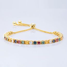 Trendy Women Bracelets Yellow Gold Plated S925 Sterling Silver Colorful Moissanite Bracelet Chains Links for Girls Women Nice Gift