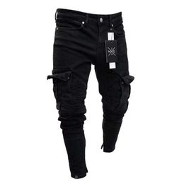 Mens Pencil Jeans Small Hole Zipped Solid New Fashion Washed European And American Wind Casual Style Pants250g