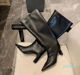 Winter Fashion Versatile Pointed Sleeve Long Boot Fashionable Middle Heels Less Than Knee Soft Leather Tall Thin Heels for Children