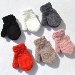 Childrens Finger Gloves Warm Plush Thick Baby Winter Plus Velvet Mittens Children Kid Coral Fleece Full For 14Y Kids 230914