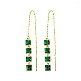 Dangle Earrings Vedawas Copper Inlaid Zircon Emerald Square Ear Line Women Korea Long Rhinestone Tassel 18K Genuine Gold Plated Jewelry