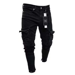 Mens Pencil Jeans Small Hole Zipped Solid New Fashion Washed European And American Wind Casual Style Pants254c