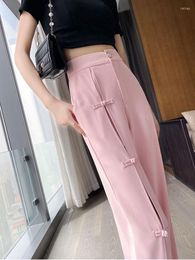 Women's Pants Modified Trousers Oriental Button-down Summer Thin High-waisted Loose Straight Leg