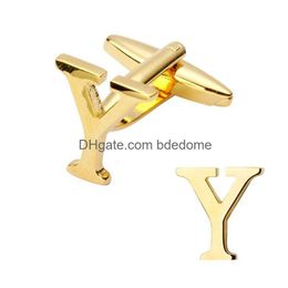 Cuff Links Mens Shirt Metal Brass Gold Sier A-Z English Letter Cufflinks Initial Alphabet Business Suit Sleeve Button For Men Fashion Dhoex