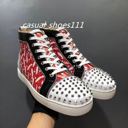 Luxury men's and women's rivets low-top red bottom shoes graffiti low-top  casual party flat