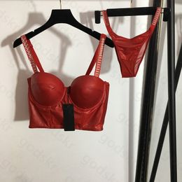Sexy Tube Top Bra Set Women Breathable PU Underwear Briefs Lingerie Crop Top Classic Sequin Bikini