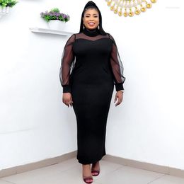 Plus Size Dresses Black Office Mesh African Women 2023 Lady Overalls Evening Party Gown Clothing Bodycon Slim Dress