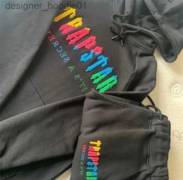 Womens Tracksuits hoodie Trapstar full tracksuit rainbow towel embroidery decoding hooded sportswear men and women sportswear suit zipper trousers Size L23091