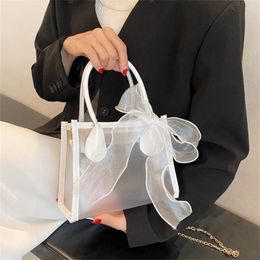 Shopping Bags Matte Transparent Messenger Fashion PVC-PU Splicing Casual Zipper Ladies Handle Bag Portable Ribbons Design All-match Bolsa