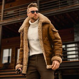 Men's Fur Faux Fur 2021 Men Mid-length Windbreaker Jacket With Lapel Solid Colour Suede Coat Fashion padded long-sleeve lamb fur coat casual jacketL230914
