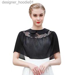 Women's Cape Thin short coat all-match small waistcoat women's lace matching outer shawl cloak chiffon small shawl short shoulder summer L230914