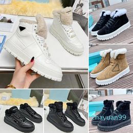 Nylon Booties Women Autumn winter High cylinder wool Warm Suede lace-up bootie Snow boots fashion high-quality Casual leather Padded Nappa Sneaker
